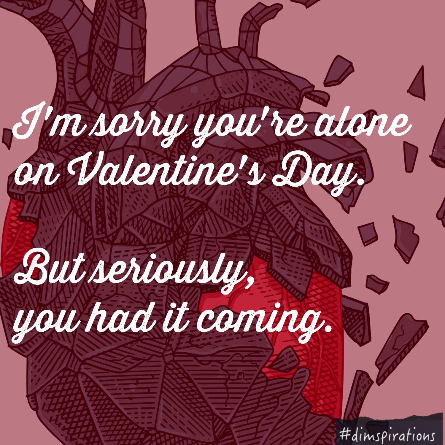 I'm sorry you're alone on Valentine's day, but seriously, you had it coming.