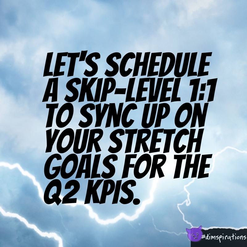 Let's schedule a skip-level 1:1 to sync up on your stretch goals for Q3
