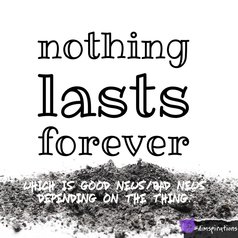 nothing lasts forever WHICH IS GOOD: NEWS/BAD NEDS DEPENDING ON THE THING.