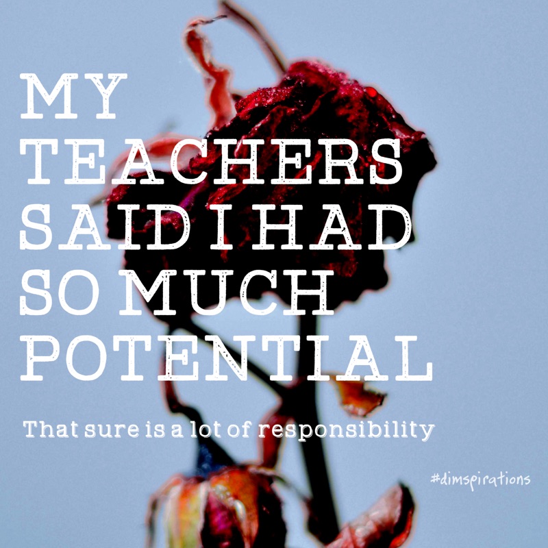 MY TEACHERS SAID I HAD SO MUCH POTENTIAL. That sure is a lot of responsibility.
