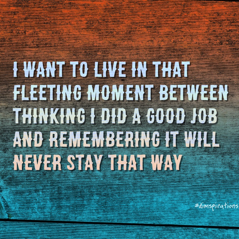I WANT TO LIVE IN THAT FLEETING MOMENT BETWEEN THINKING I DID A GOOD JOB AND REMEMBERING IT WILL NEVER STAY THAT WAY