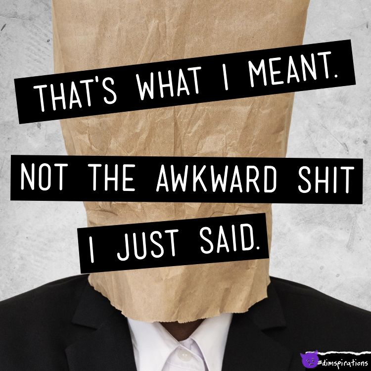 (Person with a paper bag over their head) That's what I meant, not the awkward shit I just said.